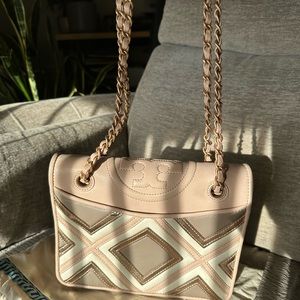 Tory Burch Pink and Rose Gold Fleming Crossbody/Shoulder Bag